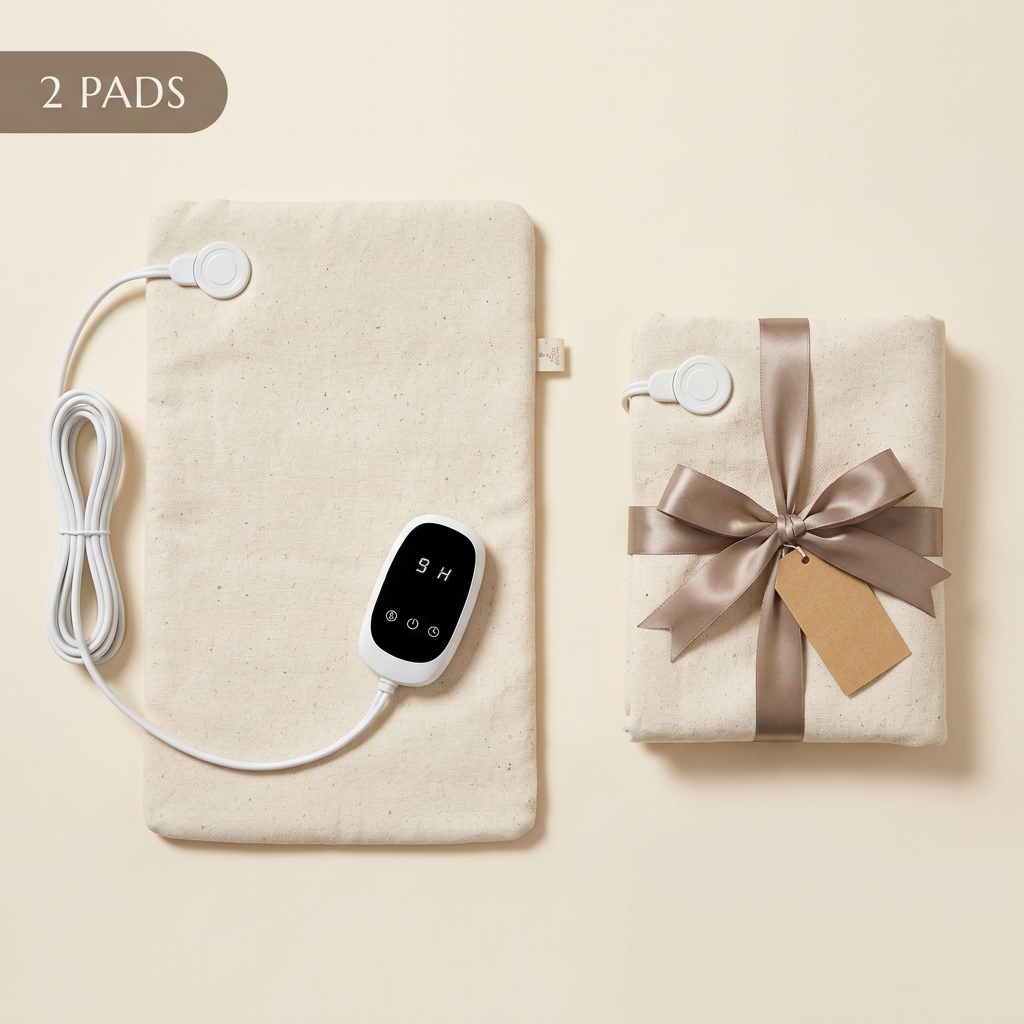 2 Auresti cotton heating pads, one gift-wrapped