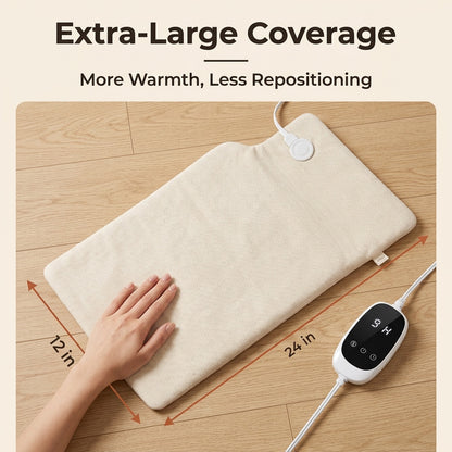 Heating pad dimensions: 12 in by 24 in for wide coverage