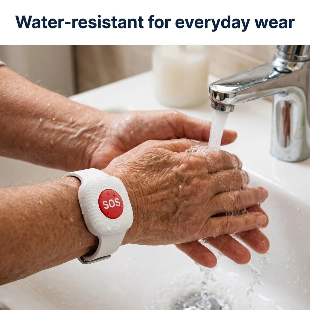 Washing hands while wearing the water-resistant SOS bracelet
