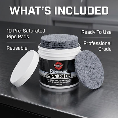 MirrorFinish Pads™ Remove scratches and oxidation.