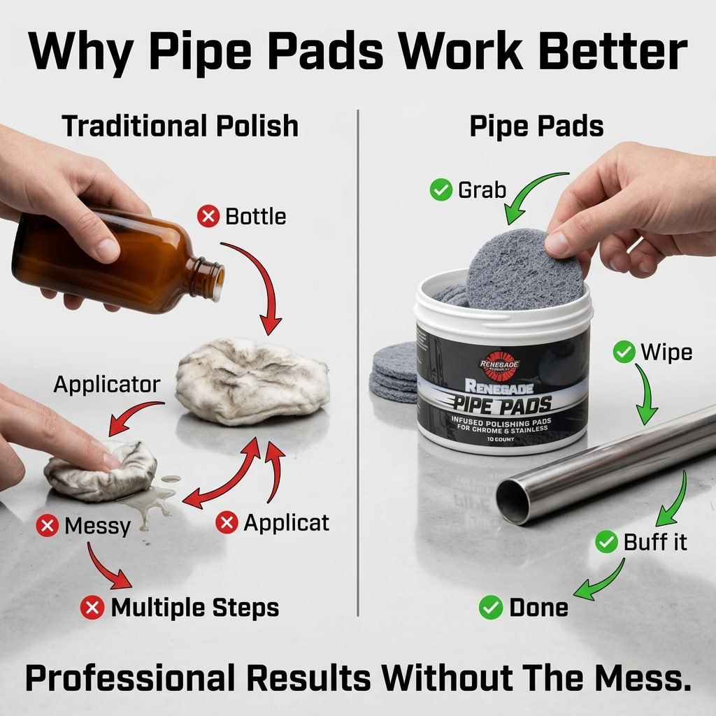 MirrorFinish Pads™ Remove scratches and oxidation.
